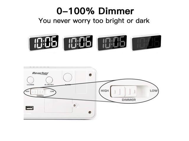 0-100% Dimm... 9" Large LED Digital Alarm Clock with USB Port for Phone Charger 