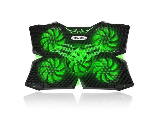 CORN 5 Fans Gaming Laptop Cooling Pad for 12"-17" Laptops with LED Lights, Dual USB 2.0 Ports, Adjustable Height at 1400 RPM, Green - Fan and Light can be Adjusted Independently