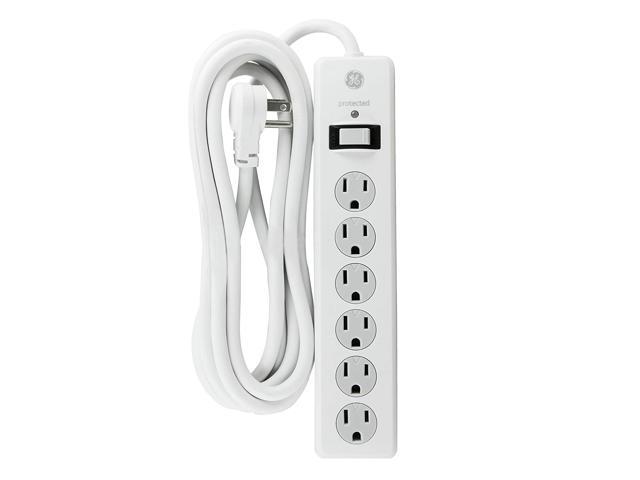 GE Power Strip Surge Protector 10 ft Extra Long Extension Cord Flat 6 Outlets 