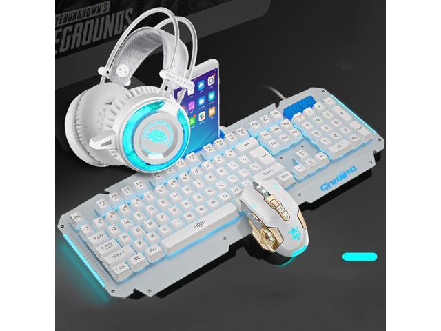 white keyboard with blue led