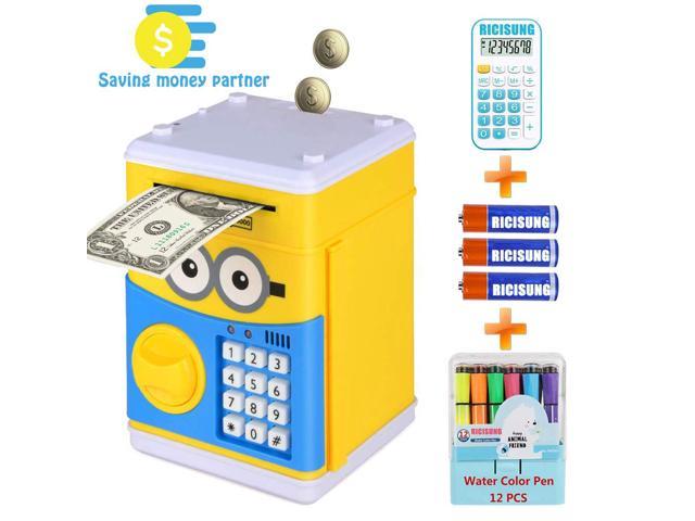 Electronic Piggy Bank with Password with Rechargable Battery Cartoon Password ATM Savings Banks Money Coin Savings Box for Kids Auto Scroll Kids Coin Bank for Real Money Coin Bank Kids Fun Toy 
