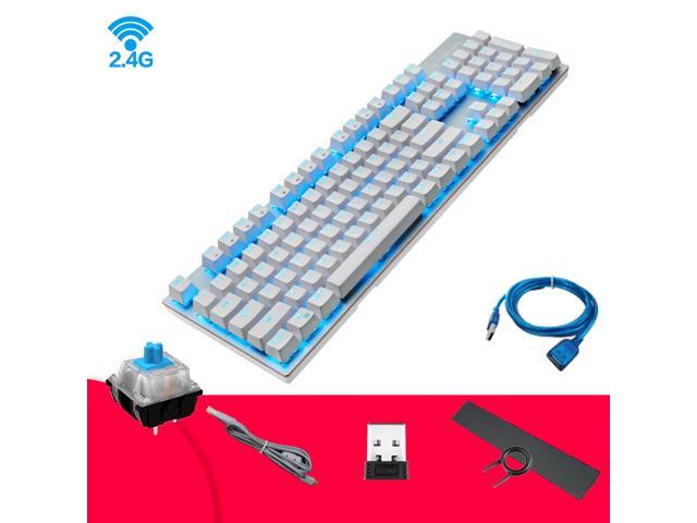 MOTOSPEED GK89 2.4GHz Wireless/USB Wired Mechanical Keyboard 104Keys N-key Rollover Blue Led Backlit Blue Switches Gaming Keyboard for Gaming and Typing,Compatible for Mac/PC/Laptop-White