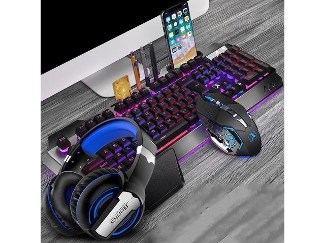 CORN Technology K680 Ergonomic Design,Cool Exterior Waterproof Wired 26 Anti-ghosting Keys Mechanical Feeling, Rainbow Backlit Keyboard And 2400DPI Mouse and Bluetooth Headset Combo-Black