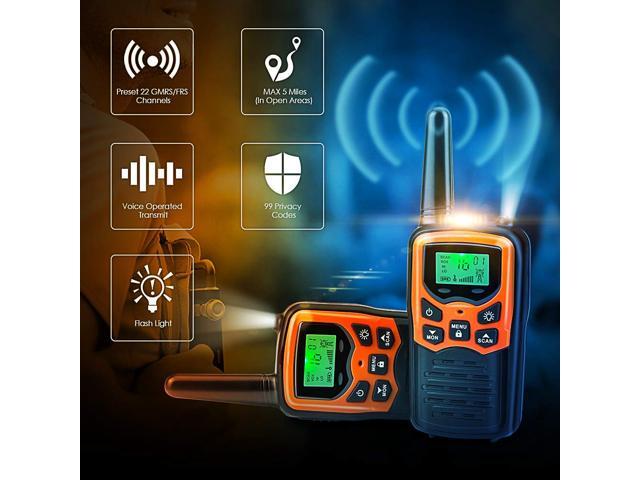 Walkie Talkies for Adults Long Range 4Pack 2-Way Radios Up to 5 Miles Range in Open Field 22 Channel FRS/GMRS VOX Scan LCD Display with LED Flashlight Ideal for Biking Hiking Camping（Orange） 