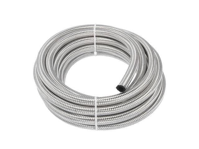 20 Feet 6AN AN6 3/8 Fuel Line Hose Braided Stainless Steel Oil Gas Fuel Hose CPE Synthetic Rubber Line Silver 