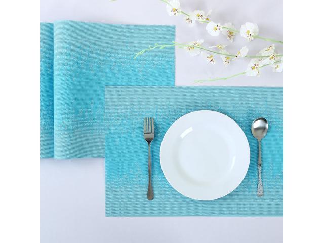 Heat Insulated Blue Placemats Anti Slip Washable Pvc Table Mats