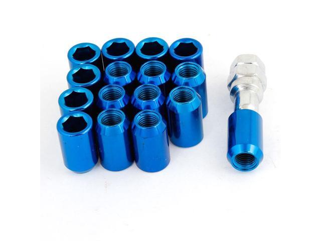 M12x1.5 Blue Metal Hex Locking Lug Nuts 16 Pcs for Wheel