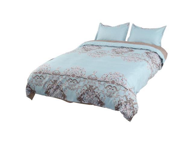 3 Piece Duvet Cover Set With Zipper Closure Microfiber Blue Flower