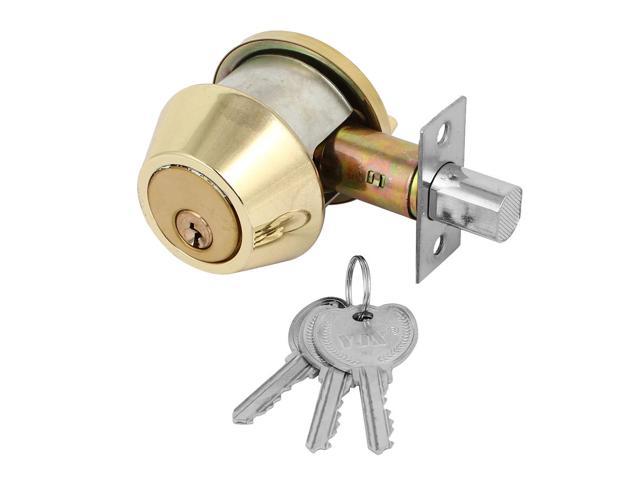 Home Bedroom Doors Single Cylinder Deadbolt Security Keyed Lockset Gold Tone