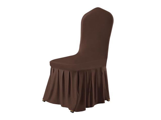 Stretch Spandex Round Top Dining Room Chair Covers Long Ruffled Skirt Slipcovers For Shorty Chair Seat Covers Coffee Color 1pc Newegg Com