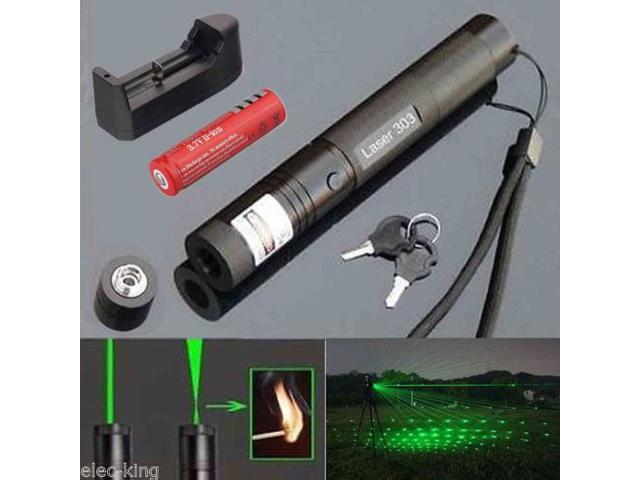 Military 5mW 532nm Laser Pointer Lazer Pen Beam Burn+18650 battery+Charger Cased 