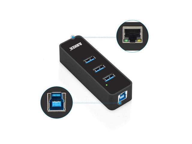 Black Anker 3-Port USB 3.0 HUB with 10//100//1000 Gigabit Ethernet Converter