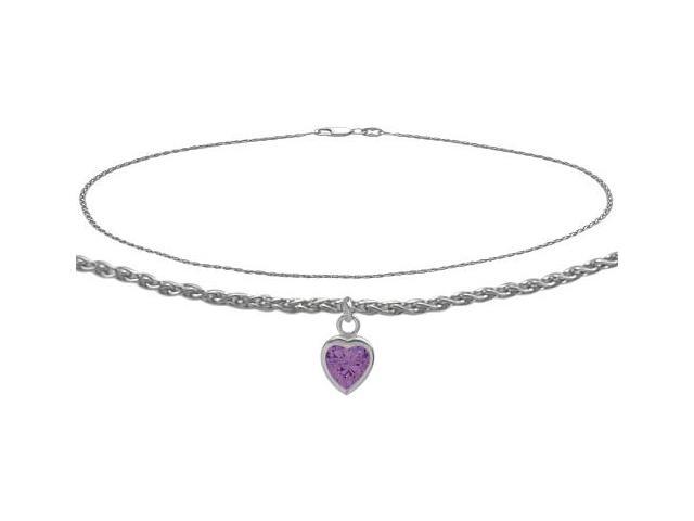 14K White Gold Anklet Bracelet with Purple Amethyst Gemstones 10 Inches