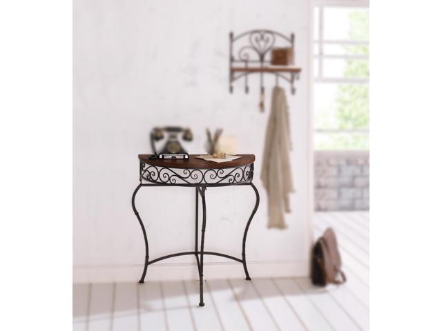 Boston Metal Half Moon Console Table With Wood Top Scroll Accent Dark Brown Newegg Com