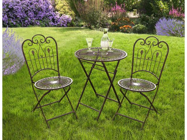 Provence Metal Folding Garden Bistro Set Table Two Chairs Provence Metal Folding Garden Bistro Set Table Two Chairs Warm Brown