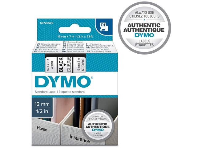 5PK for DYMO Standard D1 45010 Labeling Tape Black on Clear Tape 1//2/'/' W x 23/' L
