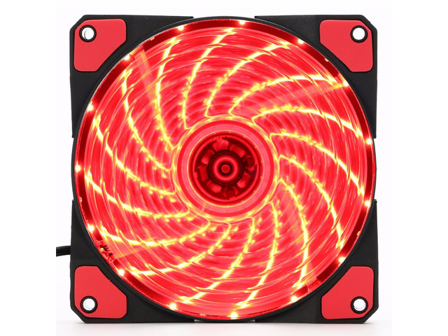 120mm Red LED Ultra Silent Computer PC Case Fan 15 LEDs 12V With Rubber ...