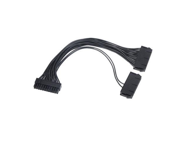 1FT Qaoquda Dual PSU Power Supply 24 Pin Adapter Cable for ATX Motherboard 18AWG 
