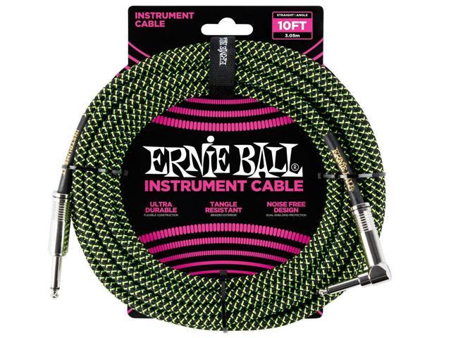 Photo 1 of Ernie Ball 10' Braided Straight / Angle Instrument Cable, Black and Green