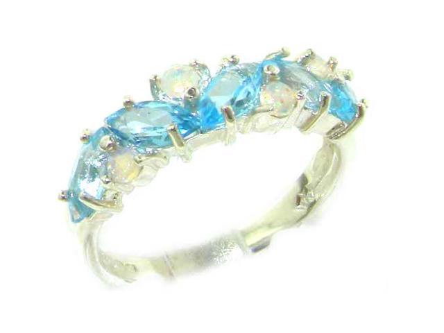 High Quality Solid Sterling Silver Natural Fiery Opal & Blue Topaz Eternity Ring