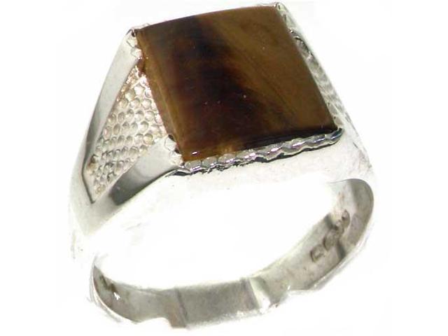 Sizes 6 to 13 Available Solid 925 Sterling Silver Natural Tigers Eye Mens Gents Signet Ring