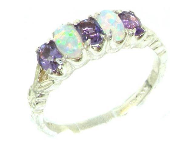 VINTAGE English design Solid Sterling Silver Natural Amethyst & Fiery Opal Ring 