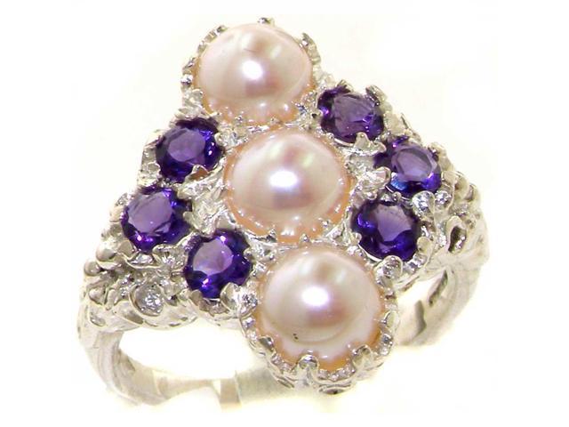925 Sterling Silver Pearl Zirconia Ring Size B18 