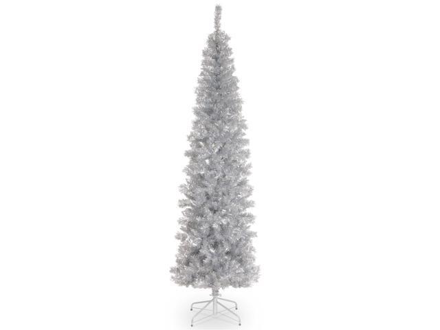 Photo 1 of 7 ft. Silver Tinsel Tree