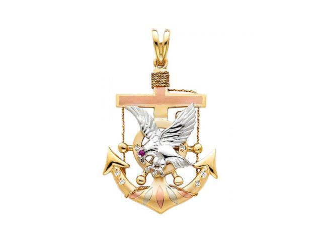 14K Tri Color Gold Eagle Anchor Charm Pendant For Necklace or Chain