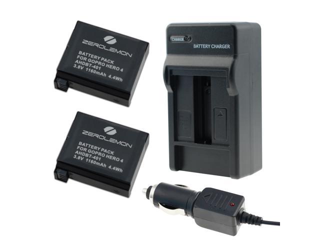 ZeroLemon 2x GoPro Hero 4 Digital Camera 1100mAh Batteries + Battery Charger (Output:600Mah) - Silver&Black