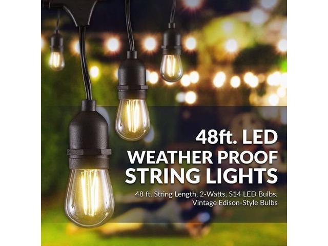LED String Lights with Weatherproof Technology, Dimmable with Wireless Remote  Control, 48ft and 16 (15+1 free) LED Light Bulbs Included - Newhouse  Lighting