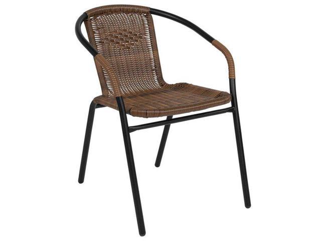 Flash Furniture 28 Square Glass Metal Table with Dark Brown Rattan Edging and 2 Dark Brown Rattan Stack Chairs 