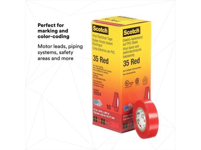 3M 35-Red-1/2x20FT 0.5 x 20' x 7Mil 600V Red Vinyl/Rubber Adhesive Color  Coding/Insulating Electrical Tape - ME Campbell Co