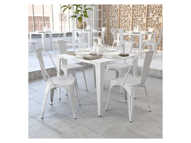 White Metal Chair Flash Furniture 4-CH-31230-WH-GG Stackable Patio Seat