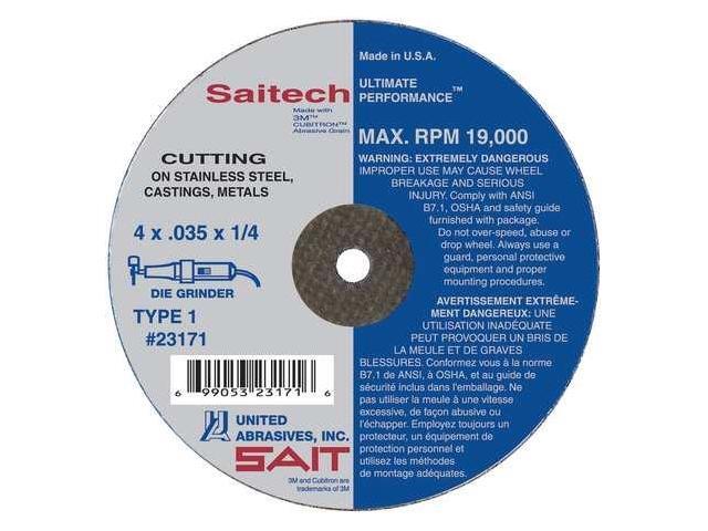 24053 UNITED ABRASIVES-SAIT CutOff Whl,SAITECH,14/"x3//32/"x1/",4400rpm