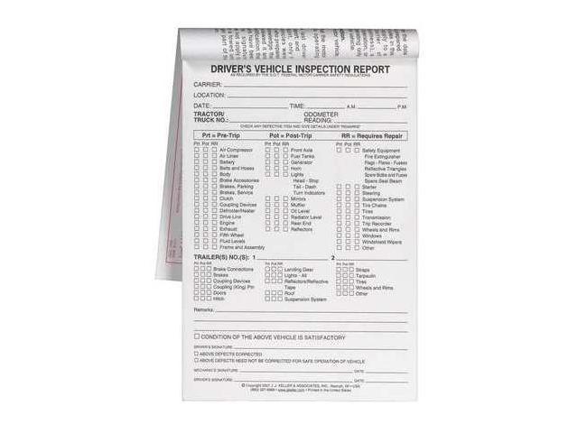 JJ KELLER 8253 Vehicle Inspection Form,2 Ply,Carbonless - Newegg.com