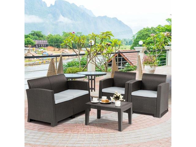 4 Piece Patio Molded Rattan Sectional Sofa Set Coffee Newegg