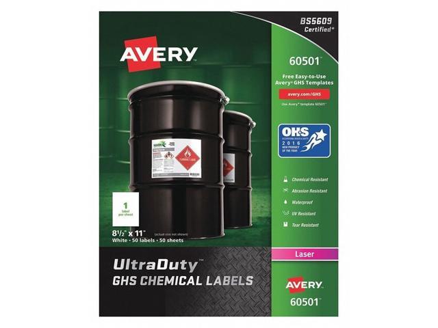 AVERY 60501 8-1/2" x 11" GHS Chemical Labels for Laser Printers, 50