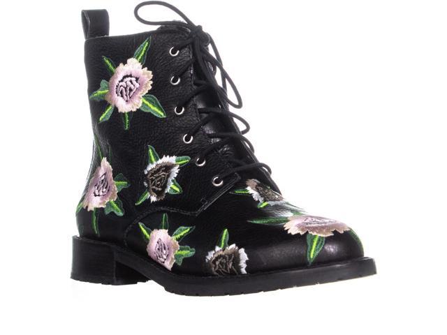black floral combat boots