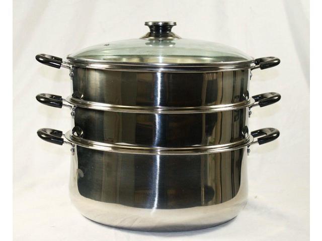 3 Tier Glass Lid Stainless Steel Hot Pot Cooking Pot Steamer Cooker Cookware
