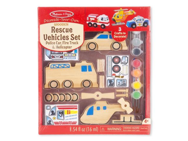 Photo 1 of Melissa & Doug Decorate-Your-Own Wooden Rescue Vehicles Craft Kit - Police Car, Fire Truck, Helicopter