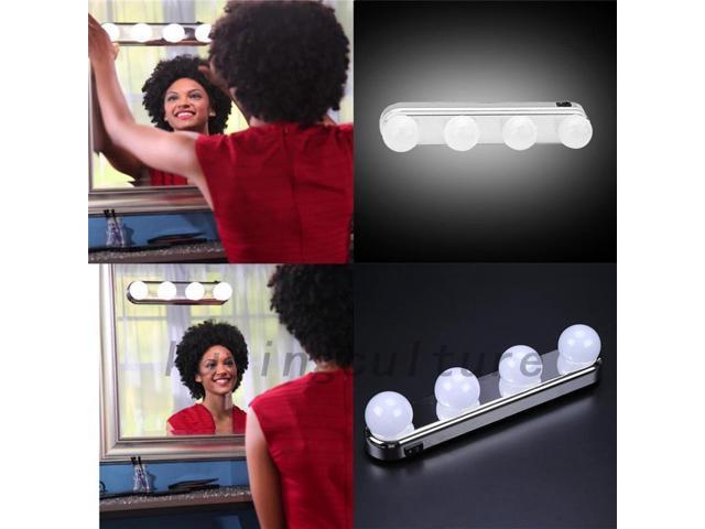 4 Bulb Led Makeup Mirror Light Suction Cup Installation Dressing Table Vanity Light Bathroom Wall Lamp Battery Powered Newegg Com