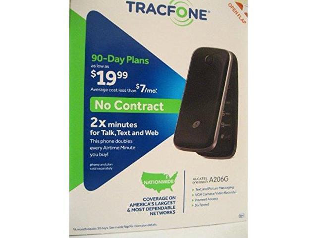 Tracfone Alcatel Onetouch A206g GSM Prepaid Flip Phone Black (Green Map