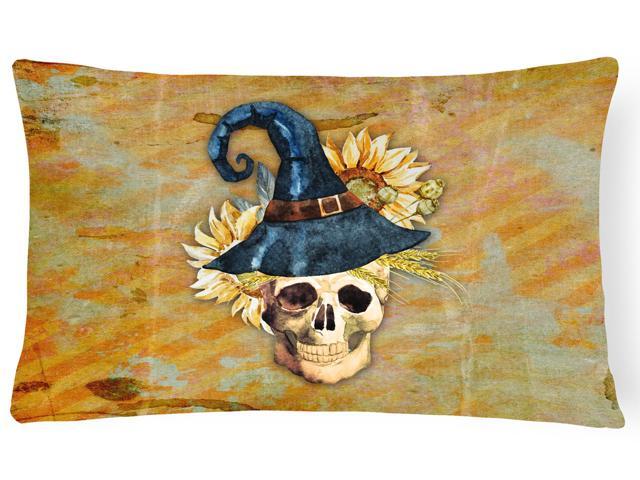 Day Of The Dead Witch Skull Canvas Fabric Decorative Pillow