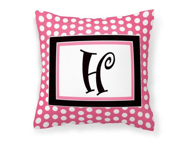Letter H Initial Monogram Pink Black Polka Dots Decorative Canvas