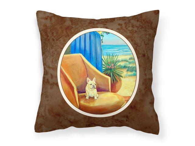 French Bulldog At The Beach Cottage Fabric Decorative Pillow