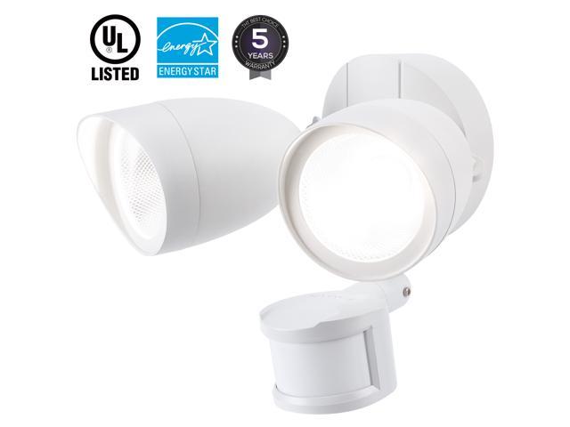 LEONLITE 20W Dual-Head Motion-Activated LED Outdoor Security Light, 4 Modes Area Lighting, 20W (120W Equiv.), 1400lm, 5000K Daylight, White