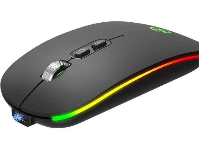 Atrasee Dual Mode Wireless Bluetooth 5.1 PC Mouse, Type-c Rechargeable RGB  Mute Mice USB Slim 2.4GHz Mouse with 3 Adjustable DPI, 7 Colors LED Mouse 