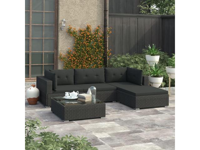 5 piece garden lounge set with cushions poly rattan black