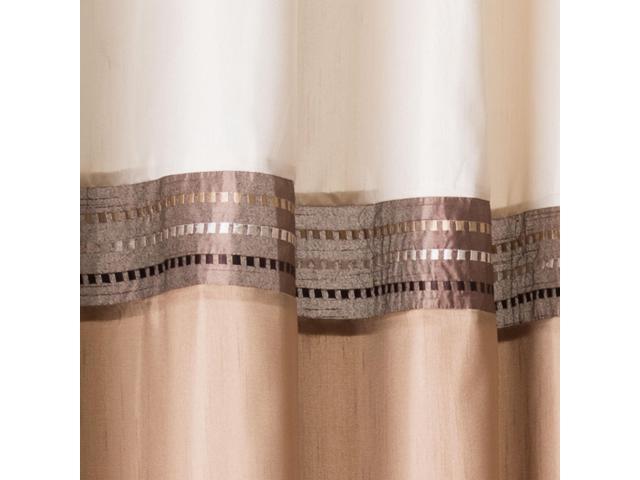 Lush Decor Beige/Ivory Terra Color Block Shower Curtain Fabric Striped Neutral B 